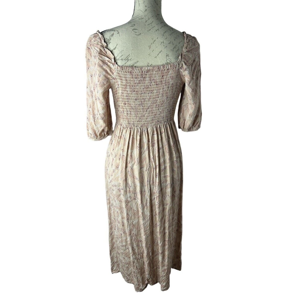 Sincerely Jules Midi Dress Cottagecore Smocked Blush Pink Lace Up‎ Puff Sleeve S - Picture 5 of 8